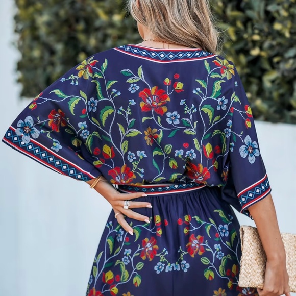 Tropical Dolman Sleeve Casual Mini jumpsuit - Picture 2 of 2